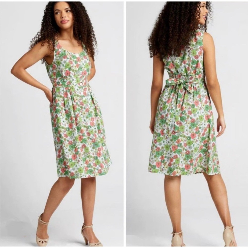 ModCloth Floral Linen Blend Dress Size 1X Seeking Out Sunshine Sleeveless